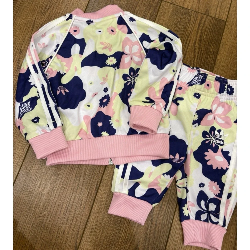 Adidas Originals Flower Allover Print Superstar Jacket Pants Set Girls Sz 6 Mont